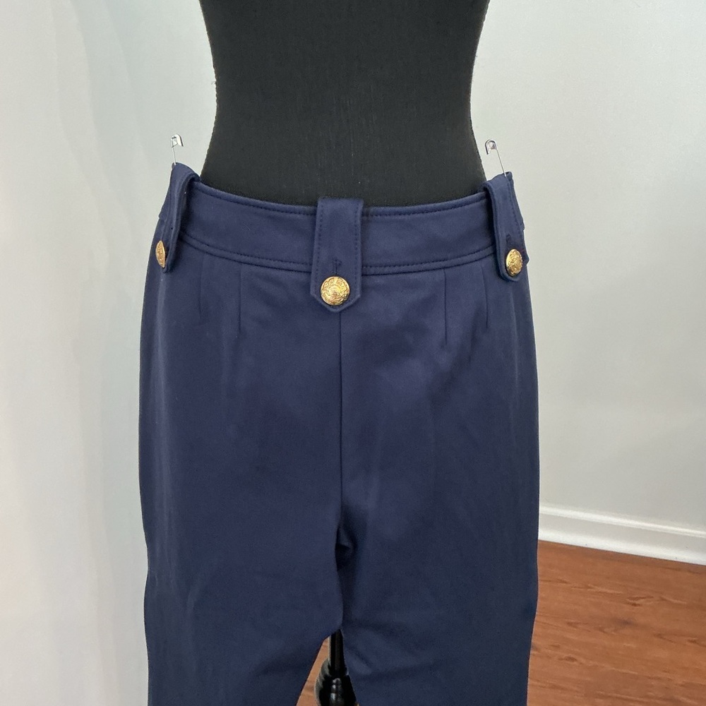 White House Black Market Navy Trousers with Gold Buttons Jolie stretch 10L - Picture 5 of 9